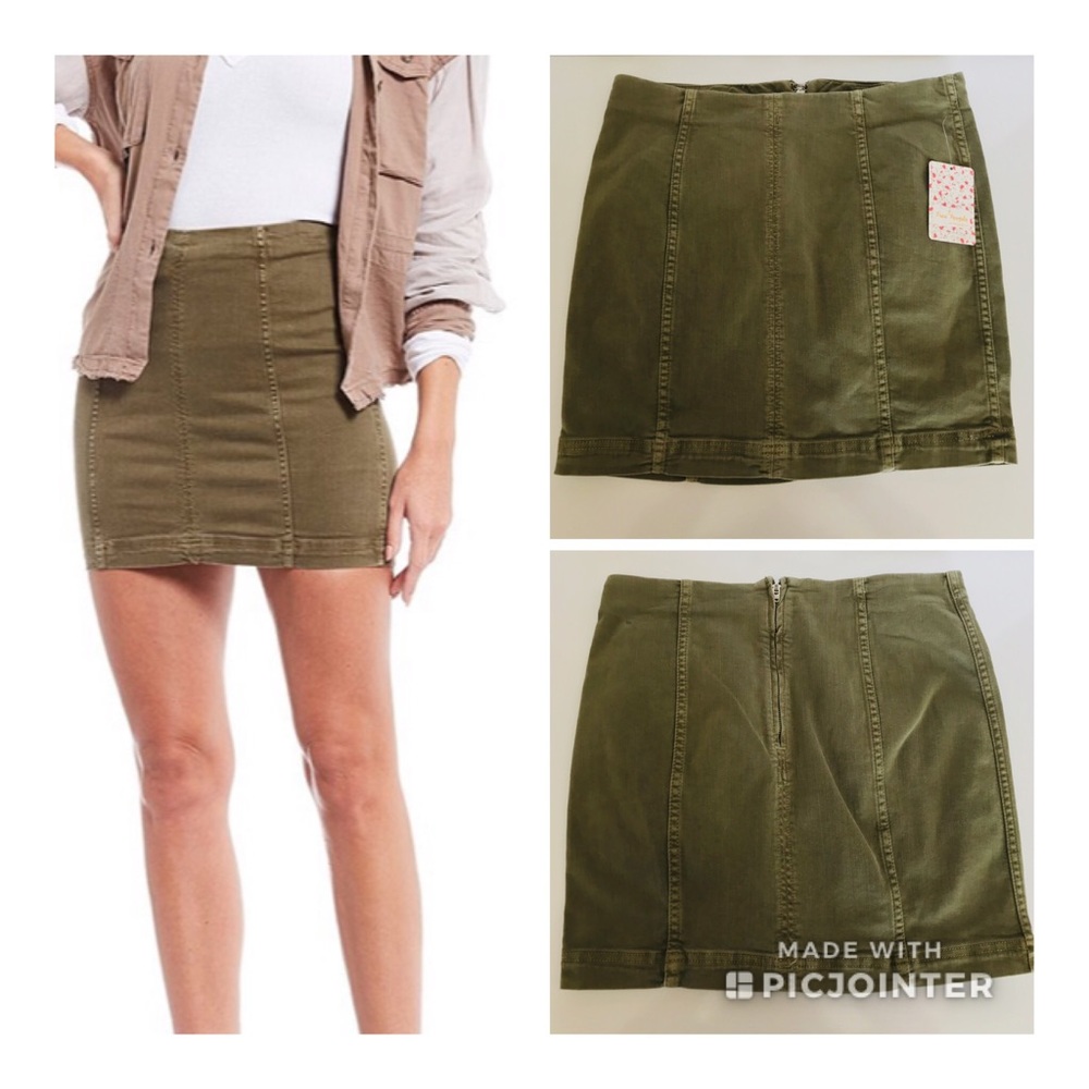 Free People denim mini skirt army green size 6